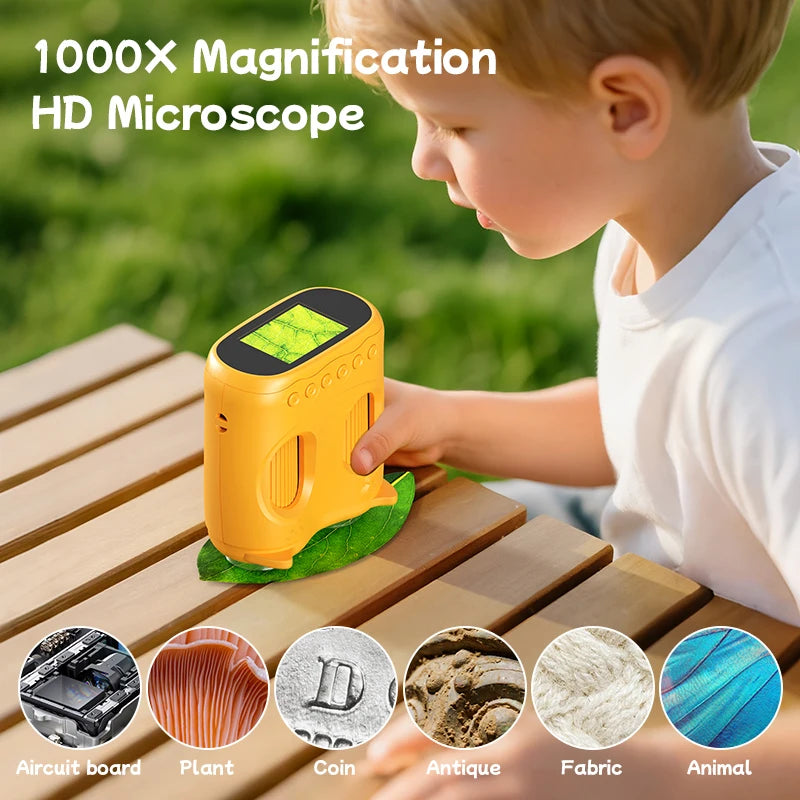 2-in-1 Kids Microscope Telescope 2.0" 1000X HD Portable Education Telescope for Kids Birthday Festival Gift Science Fun Toys