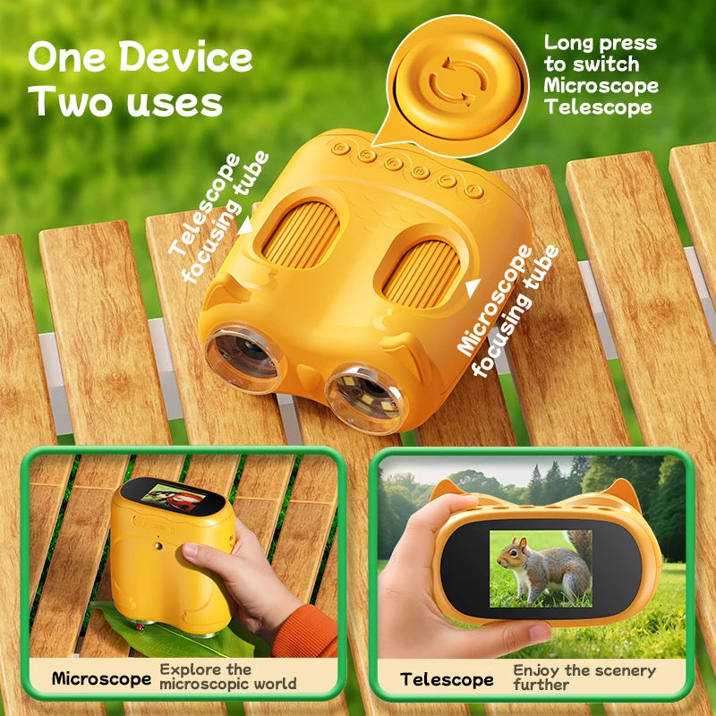2-in-1 Kids Microscope Telescope 2.0" 1000X HD Portable Education Telescope for Kids Birthday Festival Gift Science Fun Toys