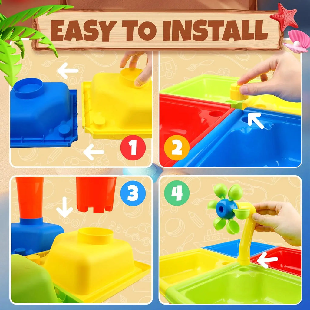 25 Pcs Summer Water Table for Toddlers 4 In 1 Kids Water and Sand Outdoor Activity Sensory Toy  Beach Pool Backyard Toy