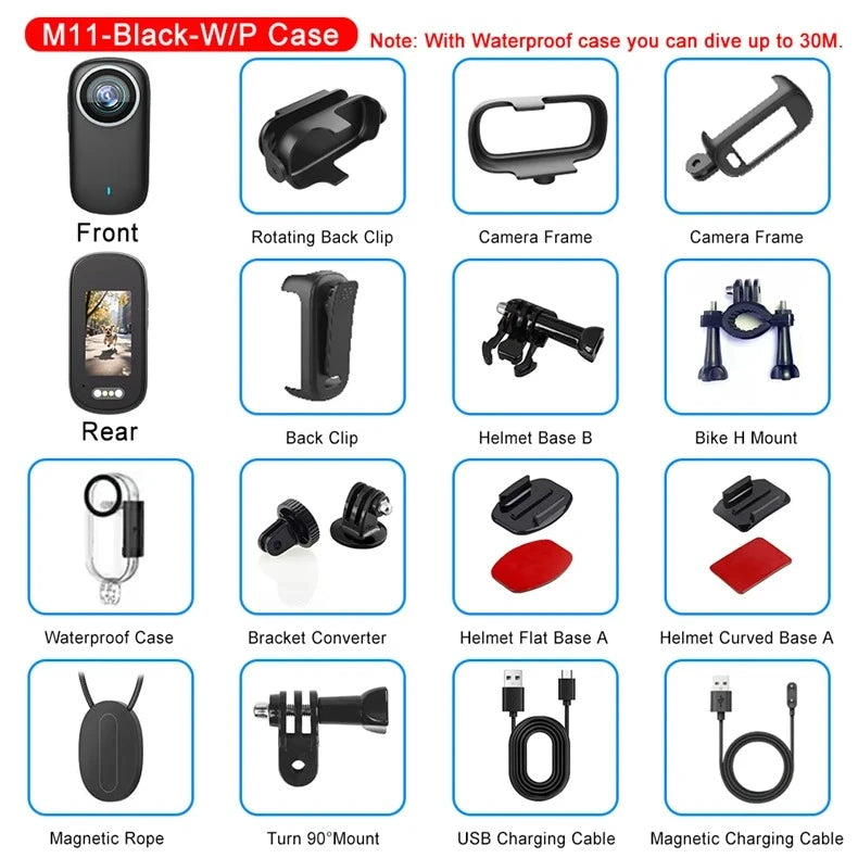 4K Action Camera IP65 Waterproof Mini Body Cam with Long Battery Life Action Cam for Motorcycle Cycling for Vlogging Travel Work