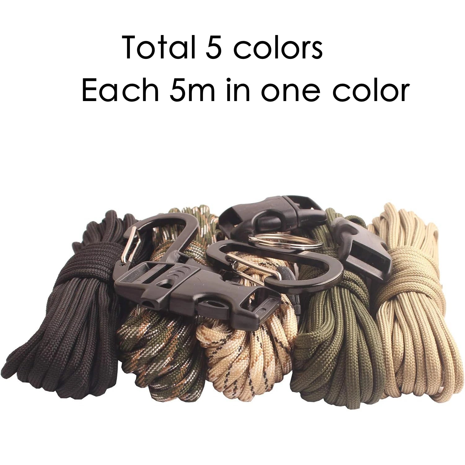 650 Paracord Combo Survival Bracelet Keychain Crafting Kits with 5 Types Buckles 5m Each Parachute Rope Outdoor DIY Making