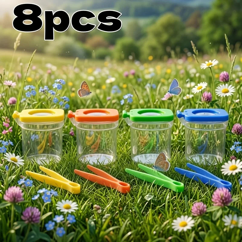 8Pcs Insect Kit: Tweezers, Magnifier, Catcher & Box - Science Nature Set, Party/Birthday Gift