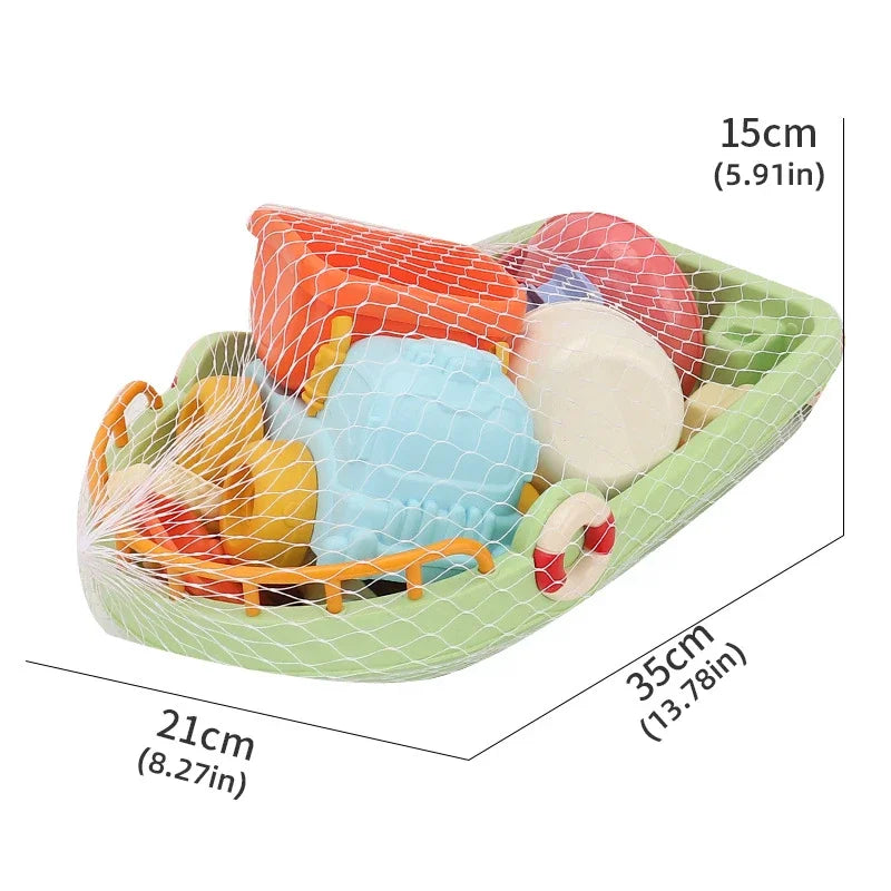 Outdoor Beach Boat Toy Set Kids Beach Snow Play Set 9 in 1 Shovel Bucket Tools Kit Beach Sand Toys for Boys Girls Children Gifts