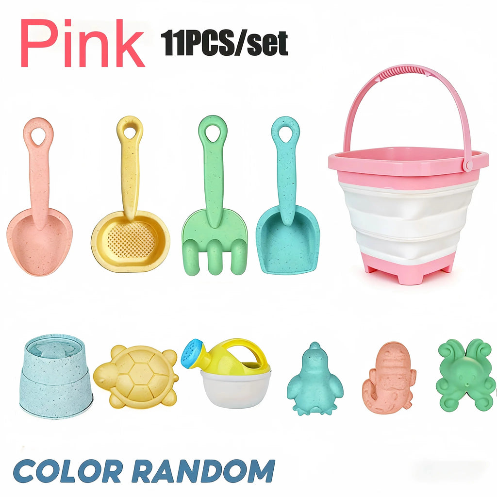 Beach Toy Set for Kids, Collapsible Silicone Bucket and Shovels Set with Sand Molds, Beach Essentials for Outdoor Play Summer