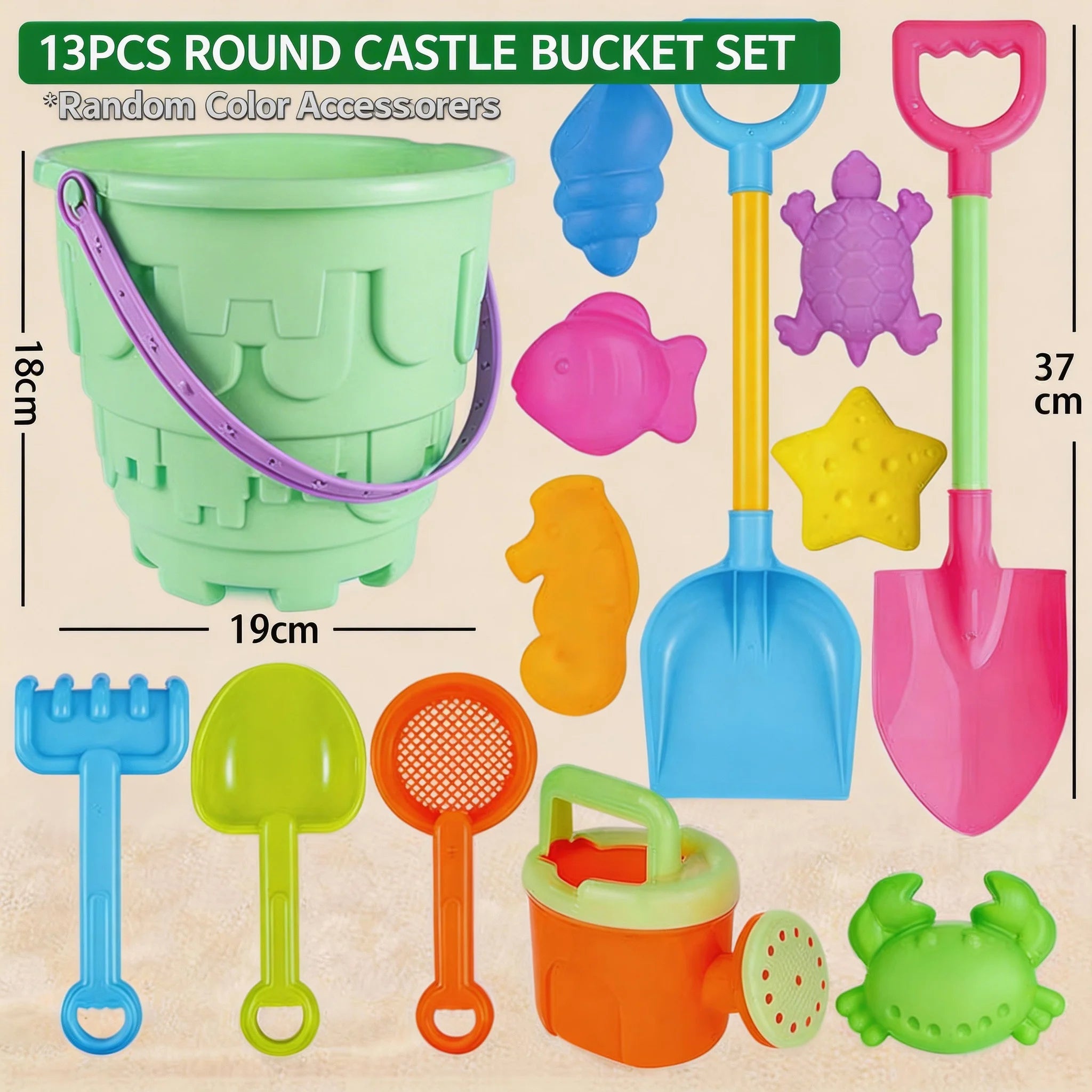 Kids Beach Toy Set, Large Sand Shovel Castle Bucket, Digging Sand Molds & Hourglass, Baby Sandbox & Water Play Tools