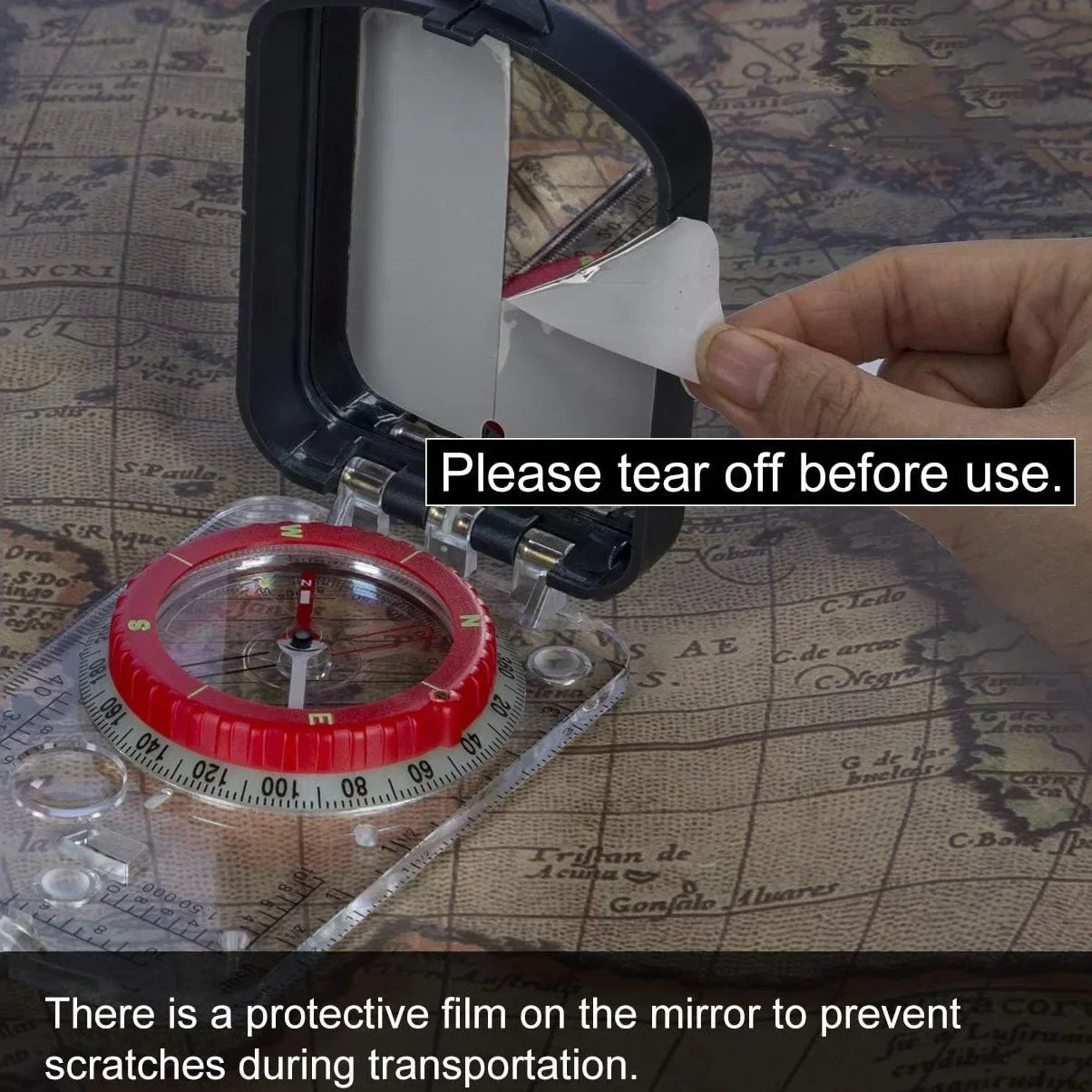 MuqiNush Compass Orienteering Map Sighting Mirror with Adjustable Declination Clinometer LED light for Hiking Camping Hunting