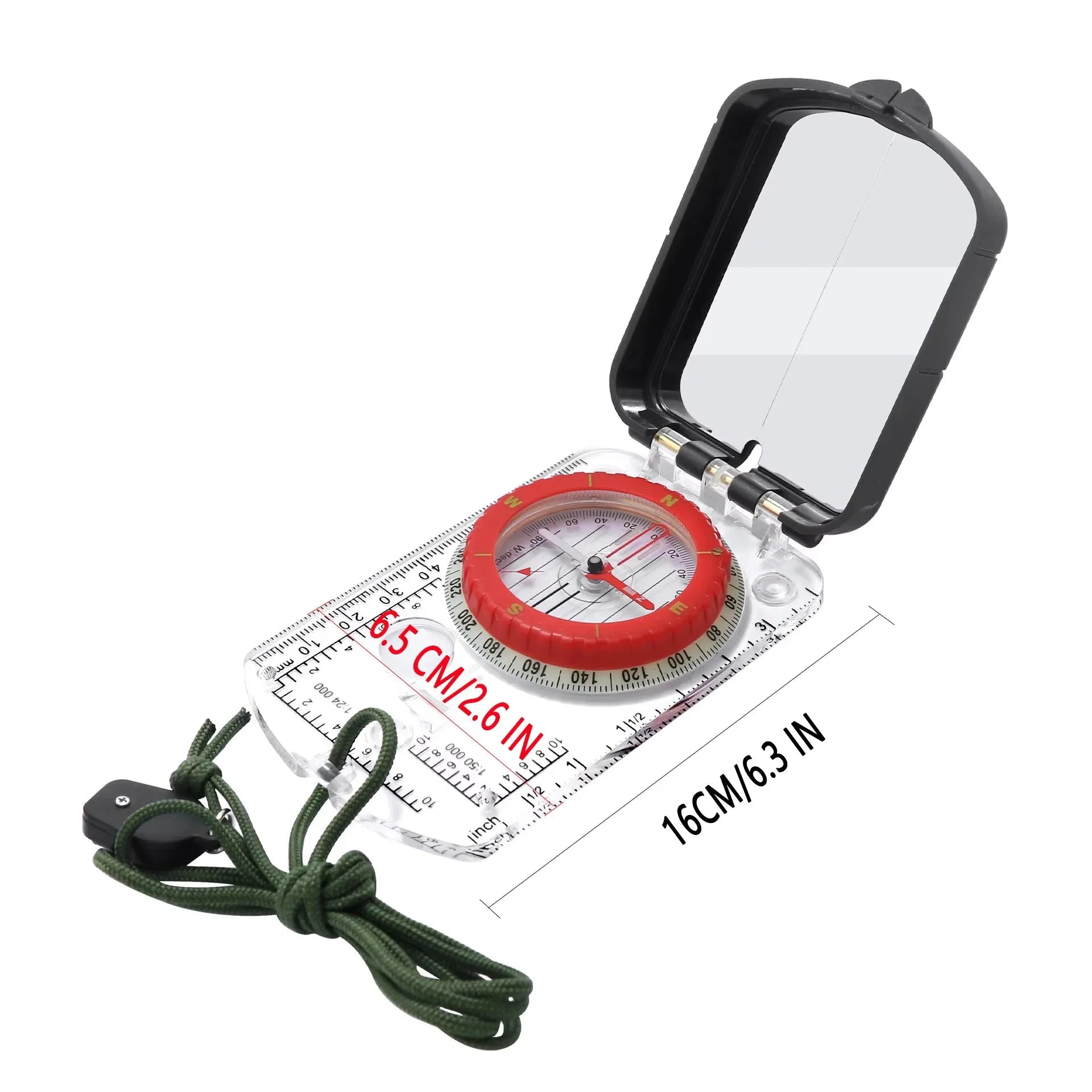 MuqiNush Compass Orienteering Map Sighting Mirror with Adjustable Declination Clinometer LED light for Hiking Camping Hunting