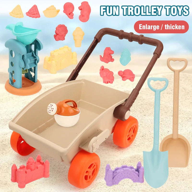 Kids Trolley Sand Play Beach Toy Sandbox Shovel Animal Molds Beach Accessories Toys Outdoor Seaside Play Sand Water Party Game