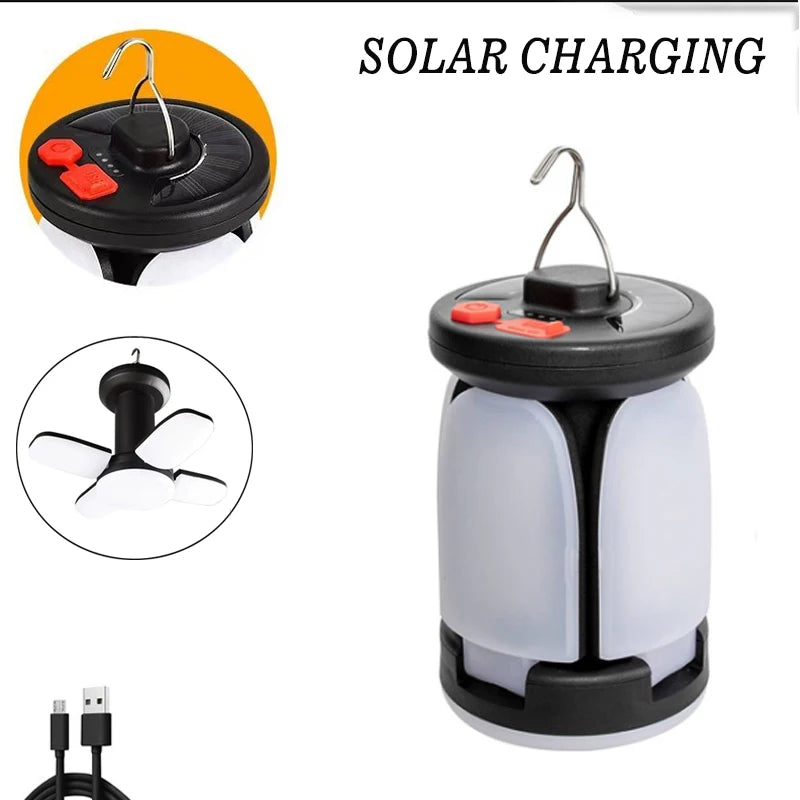 Rechargeable LED Camping Lantern 2-in-1 Foldable Floodlight, Portable Tent Light w/ 3 Modes for Outdoor Emergency Hiking Fishing