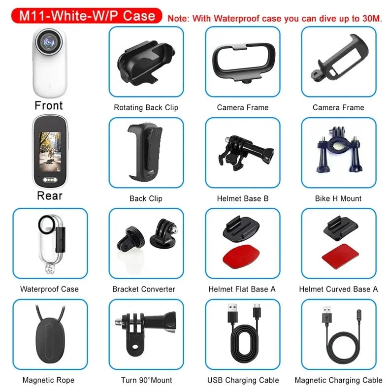 4K Action Camera IP65 Waterproof Mini Body Cam with Long Battery Life Action Cam for Motorcycle Cycling for Vlogging Travel Work