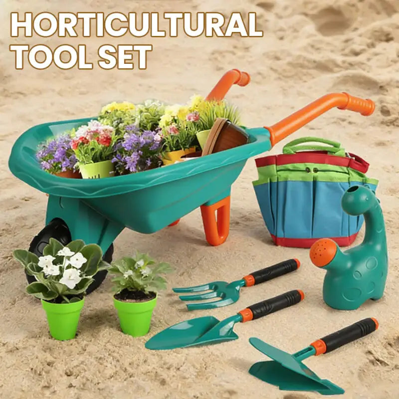 Kids Gardening Tool Set Toys Backyard Outdoor Garden Beach Cart Apron Glove Plant Flowers Tool Playing House Set Boys Girl Gifts