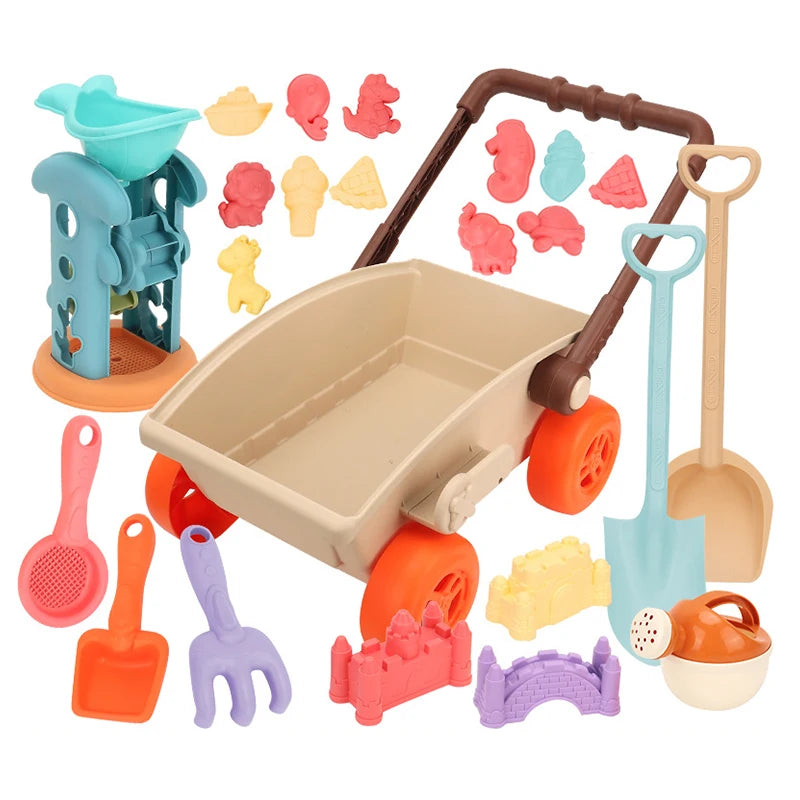 Kids Trolley Sand Play Beach Toy Sandbox Shovel Animal Molds Beach Accessories Toys Outdoor Seaside Play Sand Water Party Game