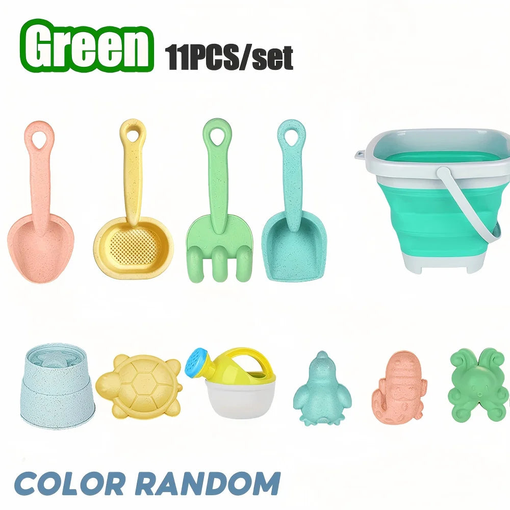 Beach Toy Set for Kids, Collapsible Silicone Bucket and Shovels Set with Sand Molds, Beach Essentials for Outdoor Play Summer