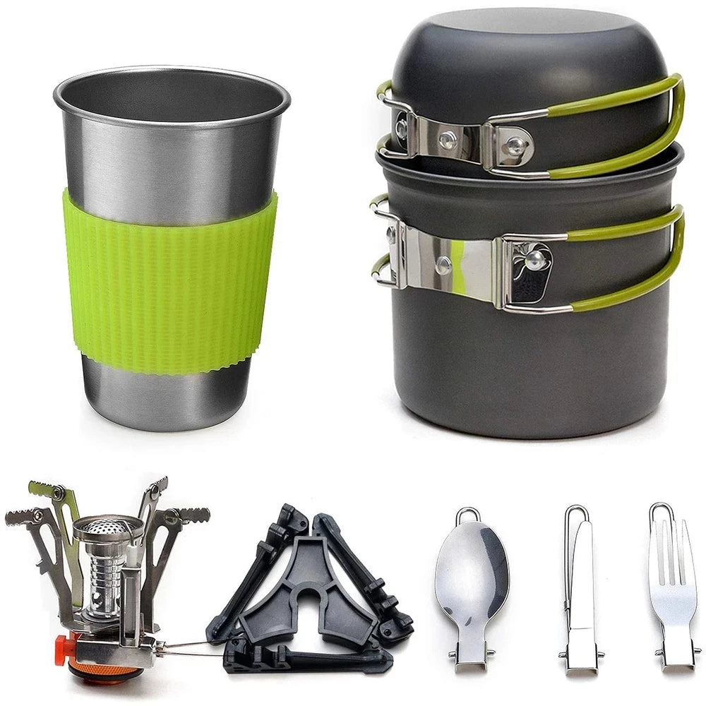 Camping Cookware Kit with Stove Outdoor Cooking Set  Outdoor Pot Travel Tableware Kitchen Hiking Picnic BBQ