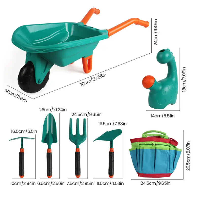 Kids Gardening Tool Set Toys Backyard Outdoor Garden Beach Cart Apron Glove Plant Flowers Tool Playing House Set Boys Girl Gifts