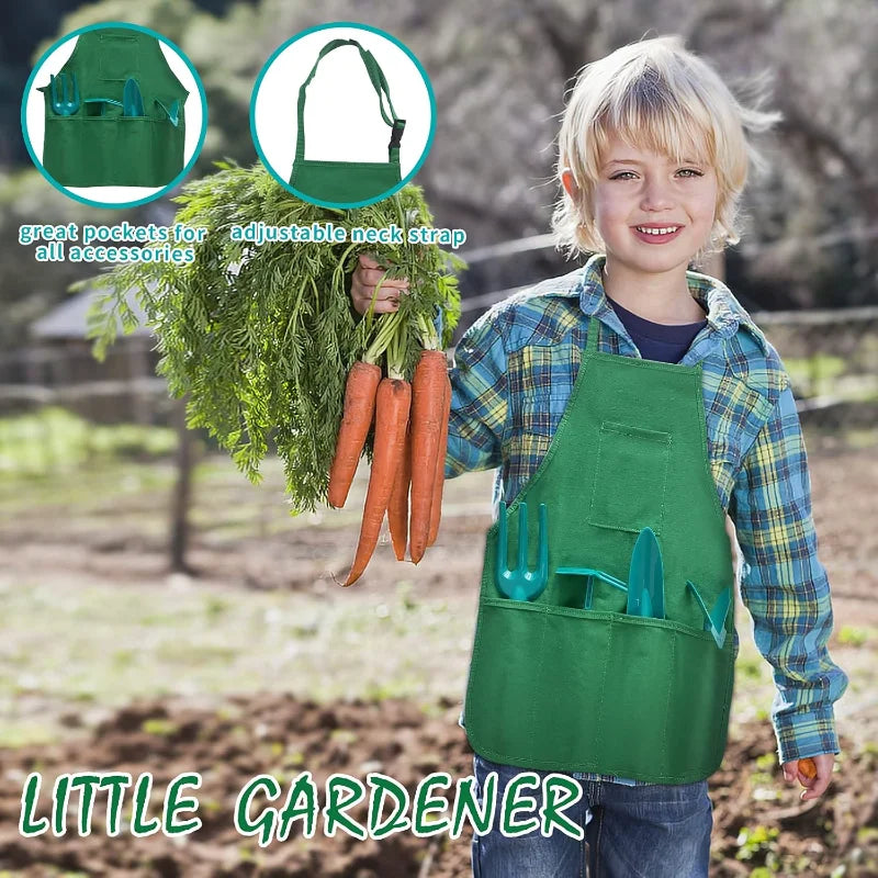 Kids Gardening Tool Set Toys Backyard Outdoor Garden Beach Cart Apron Glove Plant Flowers Tool Playing House Set Boys Girl Gifts