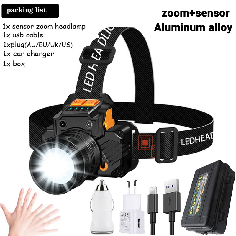 Rechargeable LED Headlamp with 3 Lighting Modes, Adjustable Focus 90° Tilt,for Camping,Hunting,Fishing, Hiking Outdoor Adventure