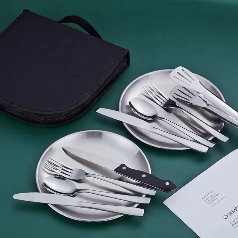Multi-purpose 2 Person Utensil Picnic Set with Plate Spoon Knife Fork Outdoor Picnic Tableware Camping Dinnerware Set