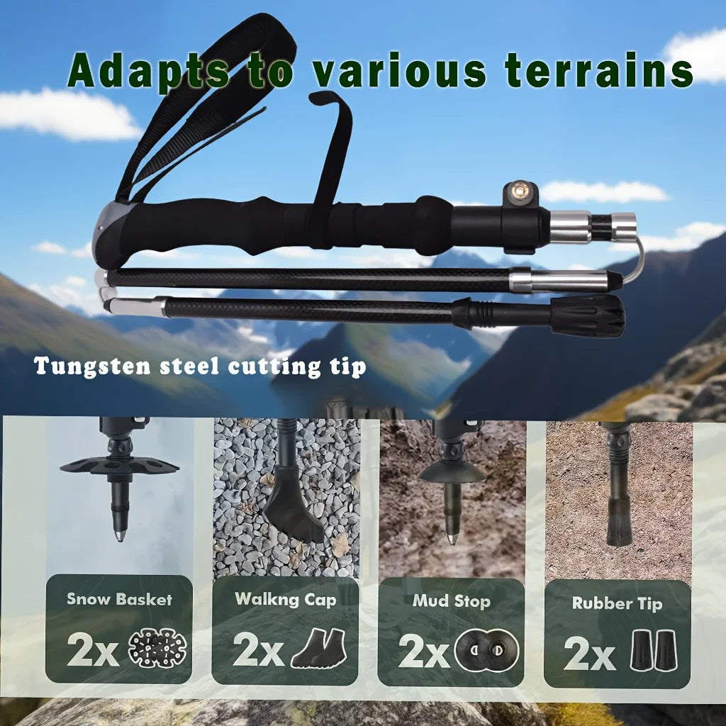 Premium 100% Carbon Fiber Trekking Poles (2-Pack) - Adjustable Lightweight Hiking/Walking Sticks with Quick Flip Lock, Anti-Shoc