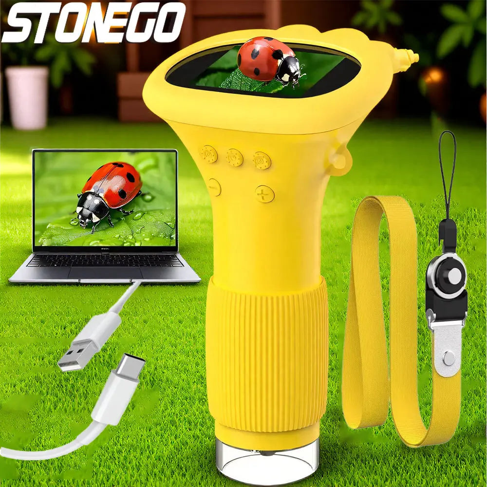 Portable 1000X HD Magnifying Glass with IPS Screen Adjustable LED Lights Real Time Imaging Tool for Kids and Adults
