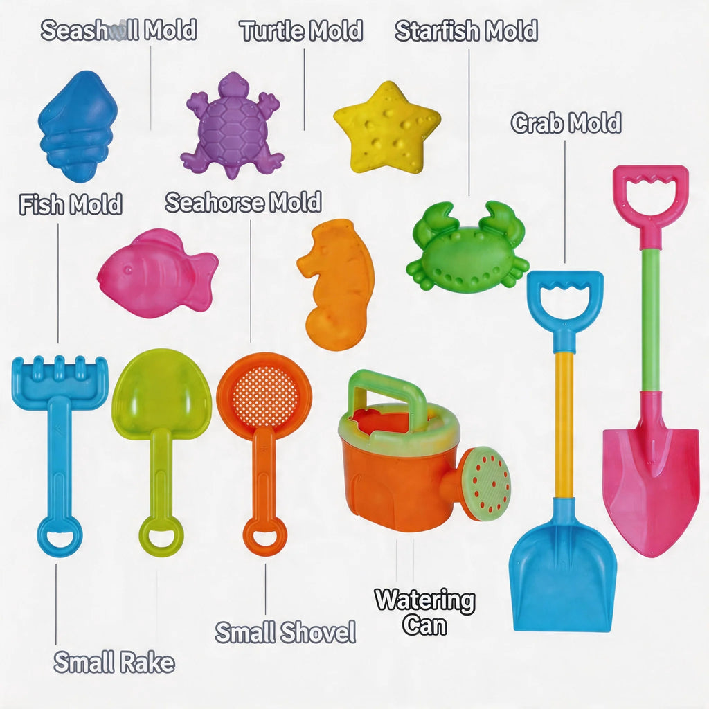 Kids Beach Toy Set, Large Sand Shovel Castle Bucket, Digging Sand Molds & Hourglass, Baby Sandbox & Water Play Tools