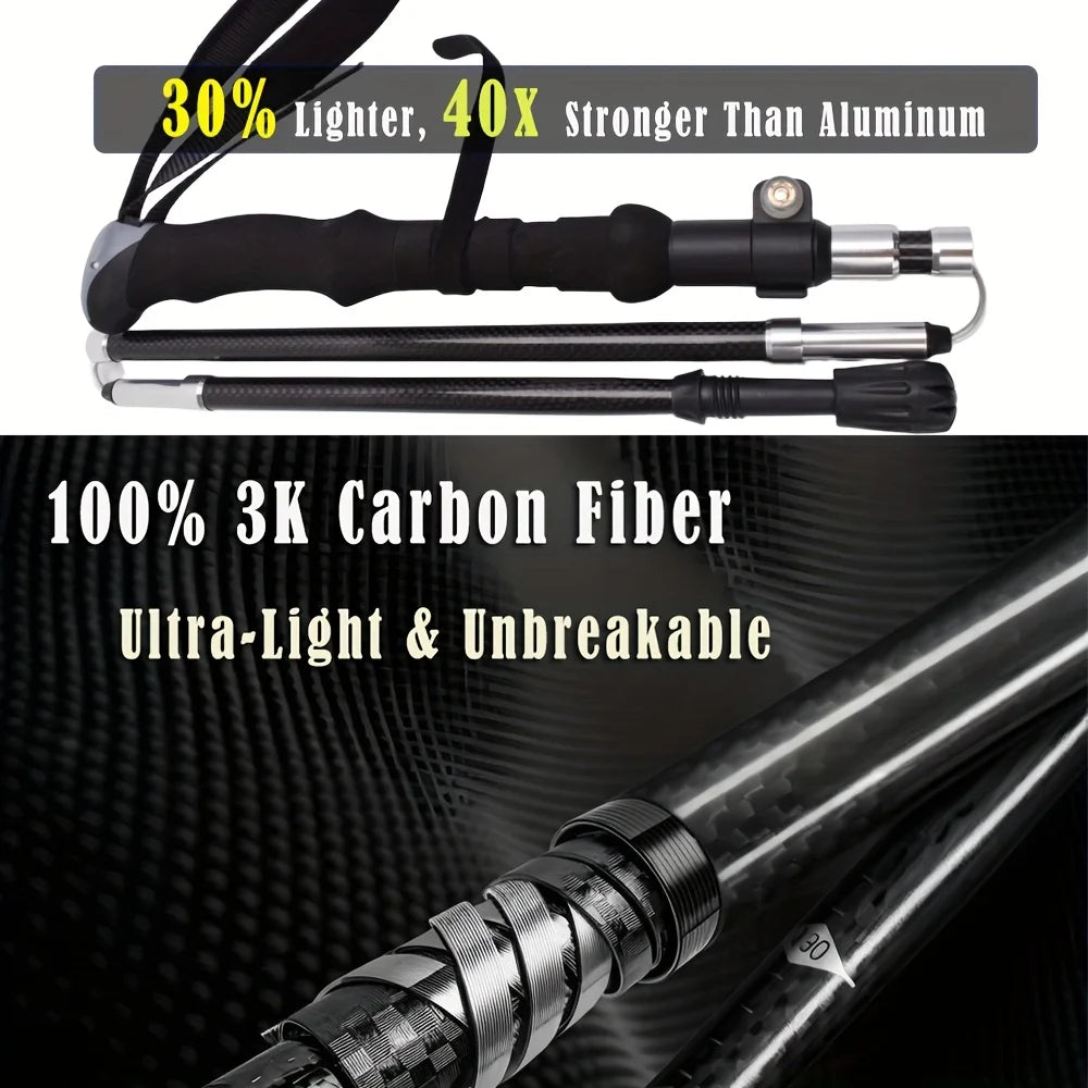 Premium 100% Carbon Fiber Trekking Poles (2-Pack) - Adjustable Lightweight Hiking/Walking Sticks with Quick Flip Lock, Anti-Shoc