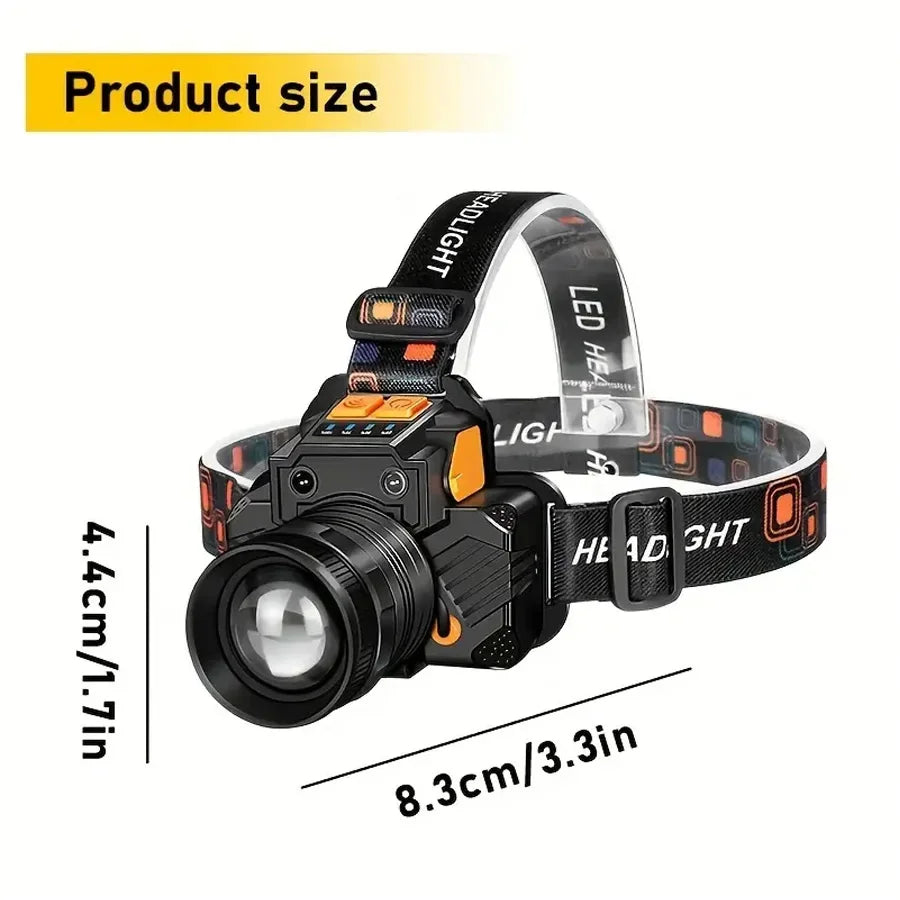 Rechargeable LED Headlamp with 3 Lighting Modes, Adjustable Focus 90° Tilt,for Camping,Hunting,Fishing, Hiking Outdoor Adventure