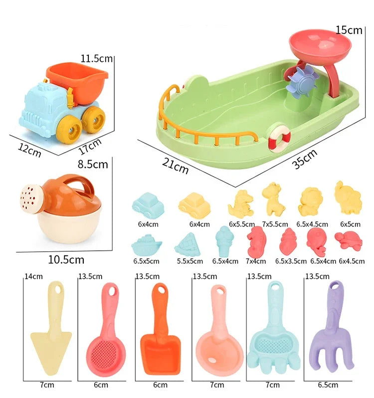 Outdoor Beach Boat Toy Set Kids Beach Snow Play Set 9 in 1 Shovel Bucket Tools Kit Beach Sand Toys for Boys Girls Children Gifts