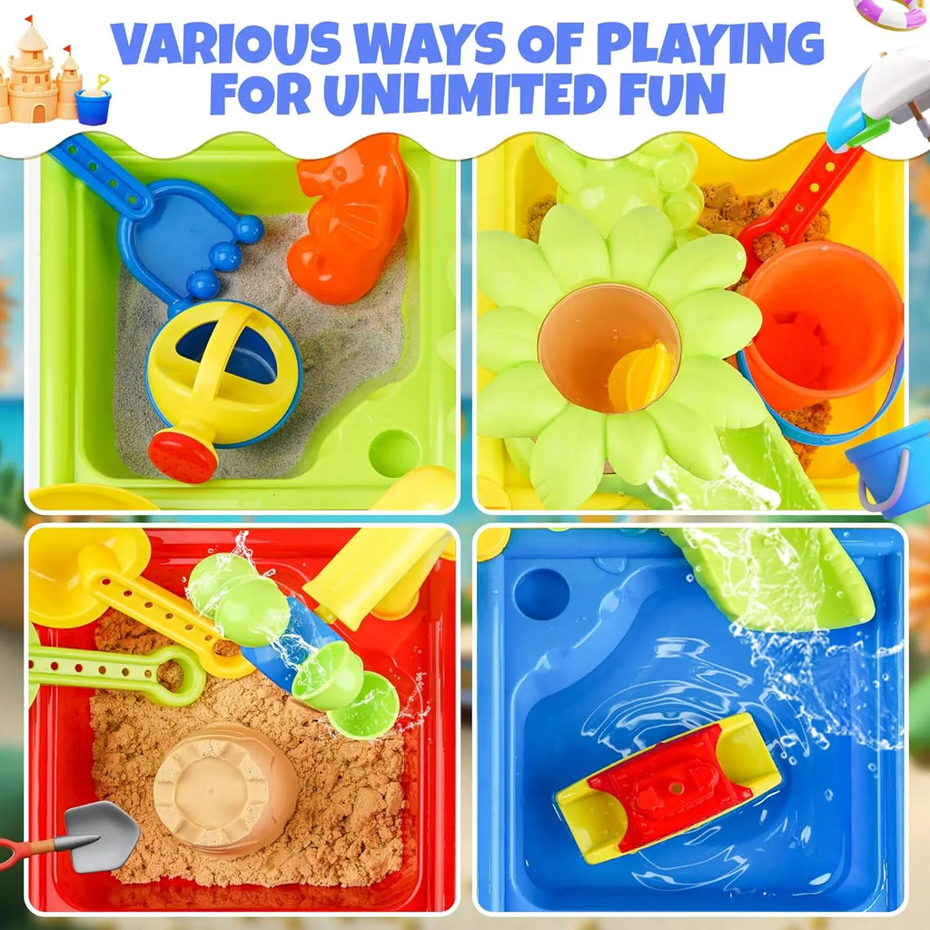 25 Pcs Summer Water Table for Toddlers 4 In 1 Kids Water and Sand Outdoor Activity Sensory Toy  Beach Pool Backyard Toy