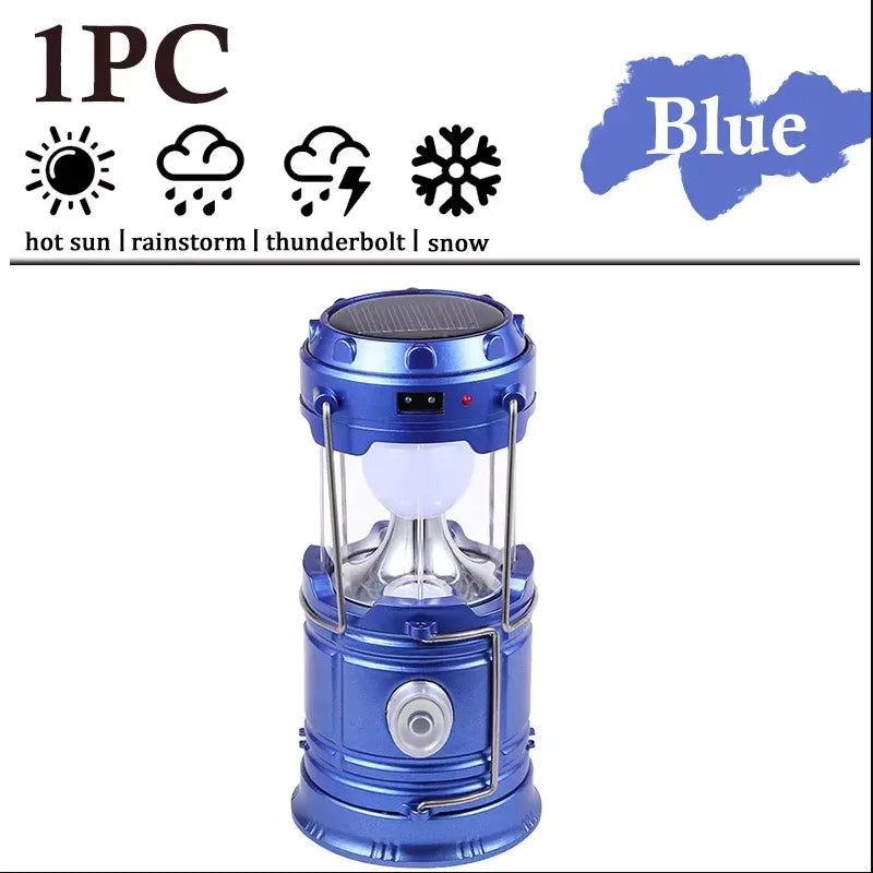 Solar LED Camping Lantern Powered Outdoor Camp Tent Lamp USB Rechargeable Collapsible Telescopic Emergency Light Hang Lamp