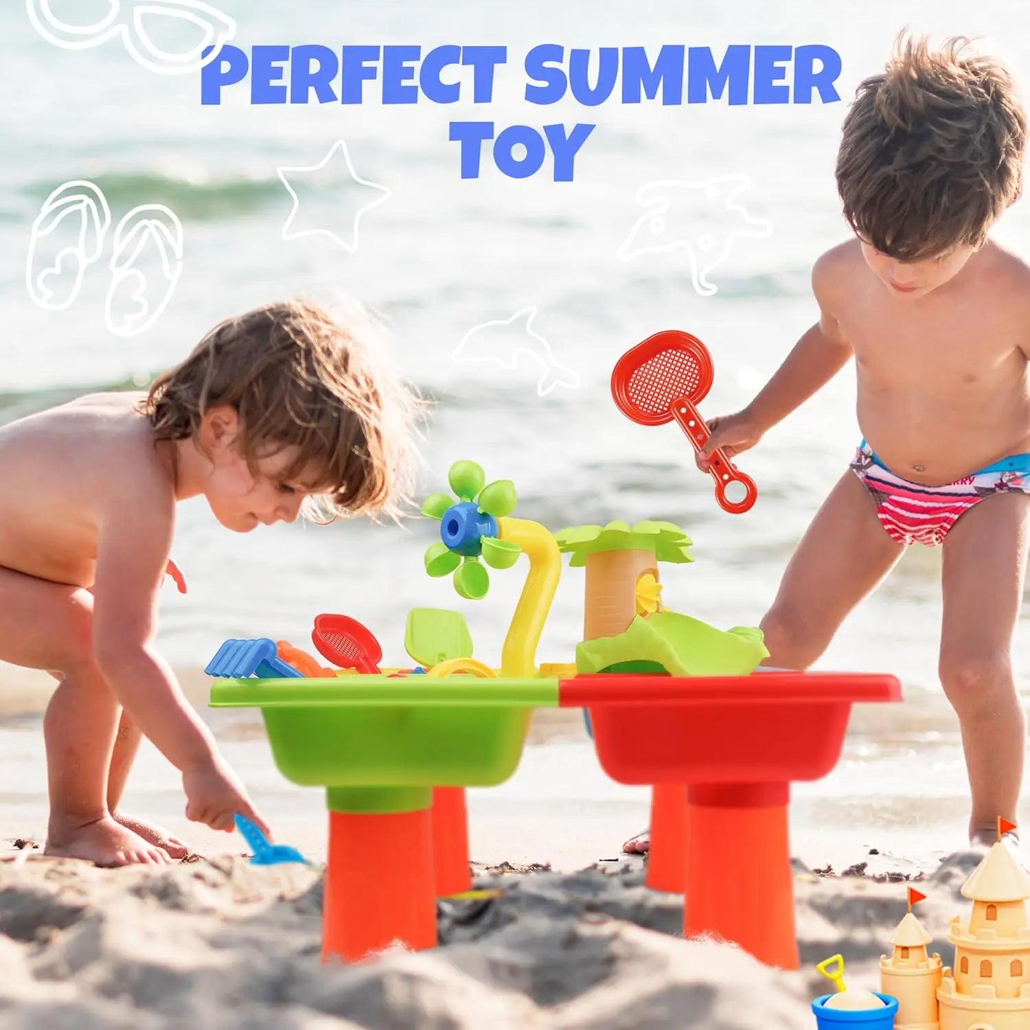 25 Pcs Summer Water Table for Toddlers 4 In 1 Kids Water and Sand Outdoor Activity Sensory Toy  Beach Pool Backyard Toy