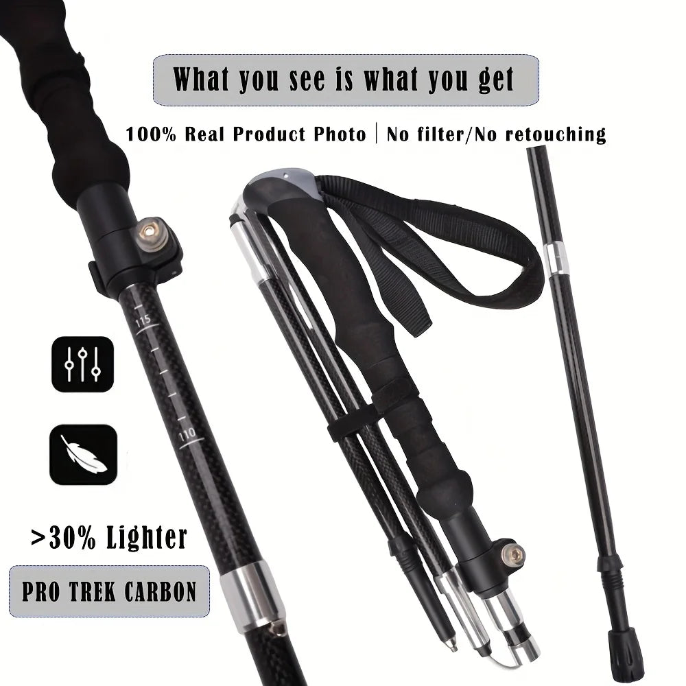 Premium 100% Carbon Fiber Trekking Poles (2-Pack) - Adjustable Lightweight Hiking/Walking Sticks with Quick Flip Lock, Anti-Shoc