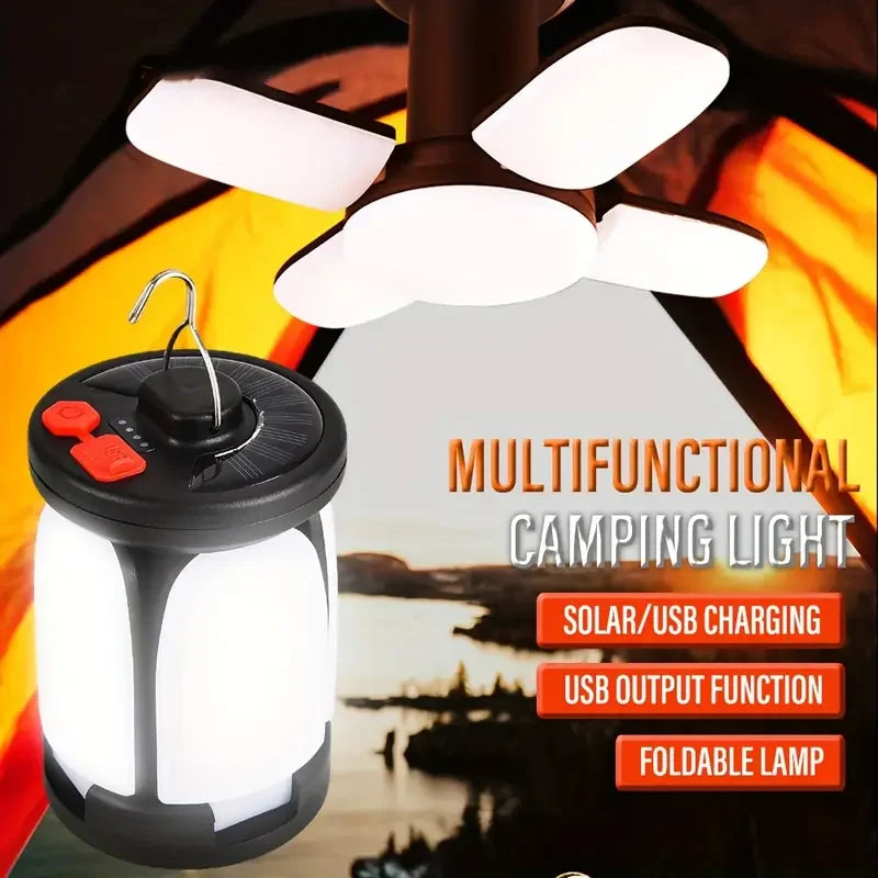 Rechargeable LED Camping Lantern 2-in-1 Foldable Floodlight, Portable Tent Light w/ 3 Modes for Outdoor Emergency Hiking Fishing