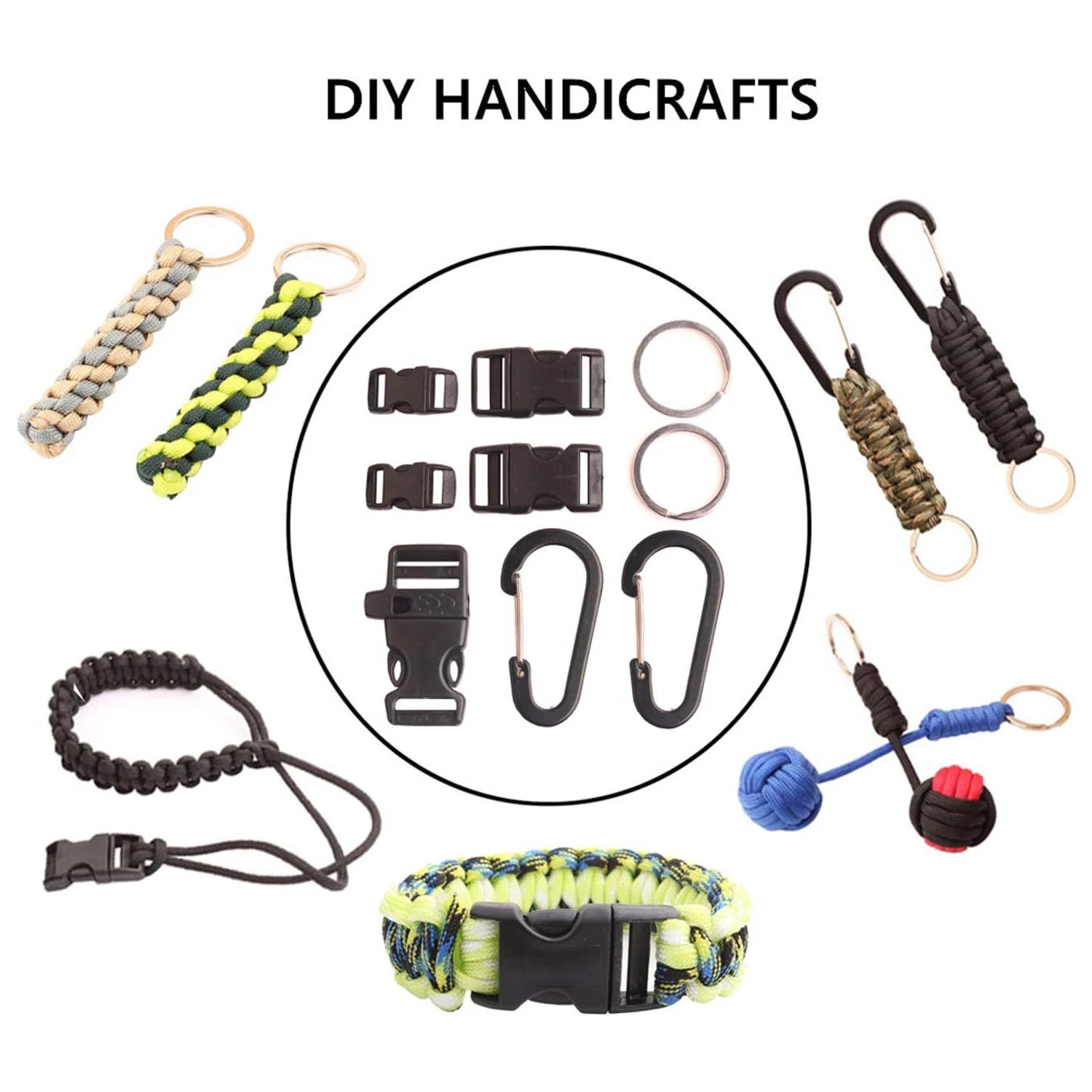 650 Paracord Combo Survival Bracelet Keychain Crafting Kits with 5 Types Buckles 5m Each Parachute Rope Outdoor DIY Making