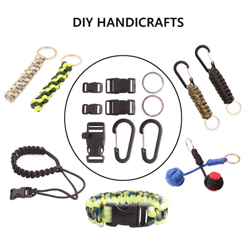 650 Paracord Combo Survival Bracelet Keychain Crafting Kits with 5 Types Buckles 5m Each Parachute Rope Outdoor DIY Making