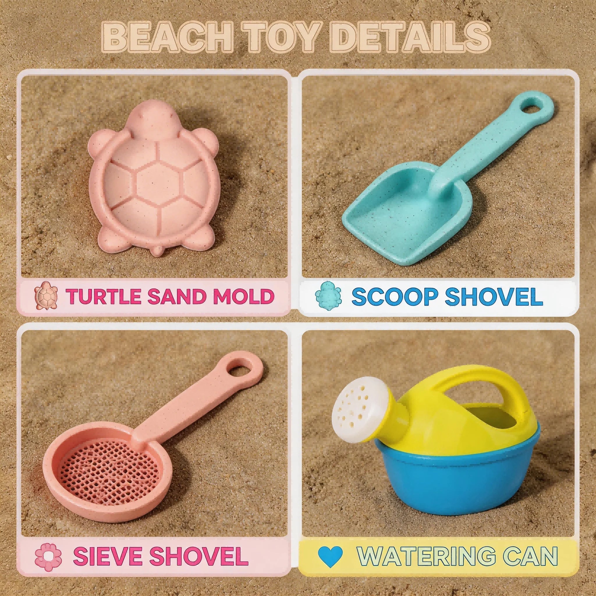 Beach Toy Set for Kids, Collapsible Silicone Bucket and Shovels Set with Sand Molds, Beach Essentials for Outdoor Play Summer