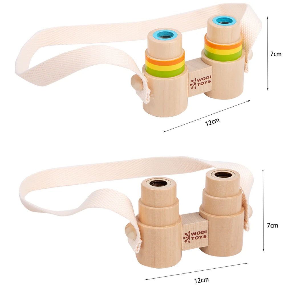 Children's wooden portable mini binoculars lanyard magnifying glass outdoor observation scientific toy