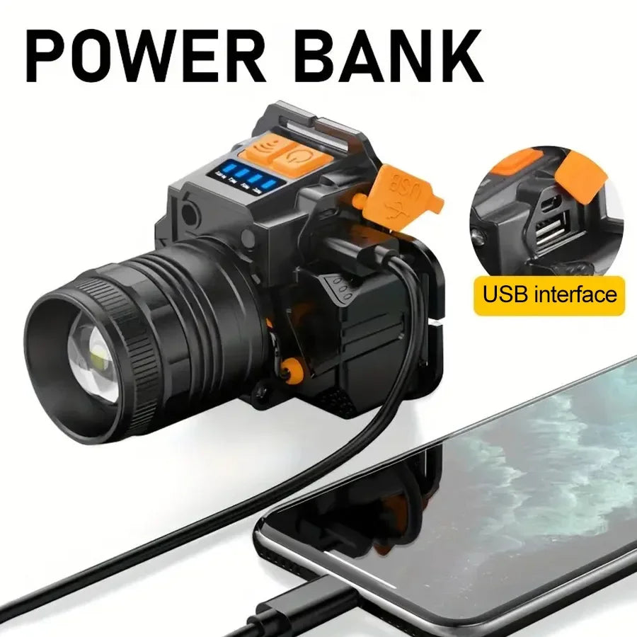Rechargeable LED Headlamp with 3 Lighting Modes, Adjustable Focus 90° Tilt,for Camping,Hunting,Fishing, Hiking Outdoor Adventure