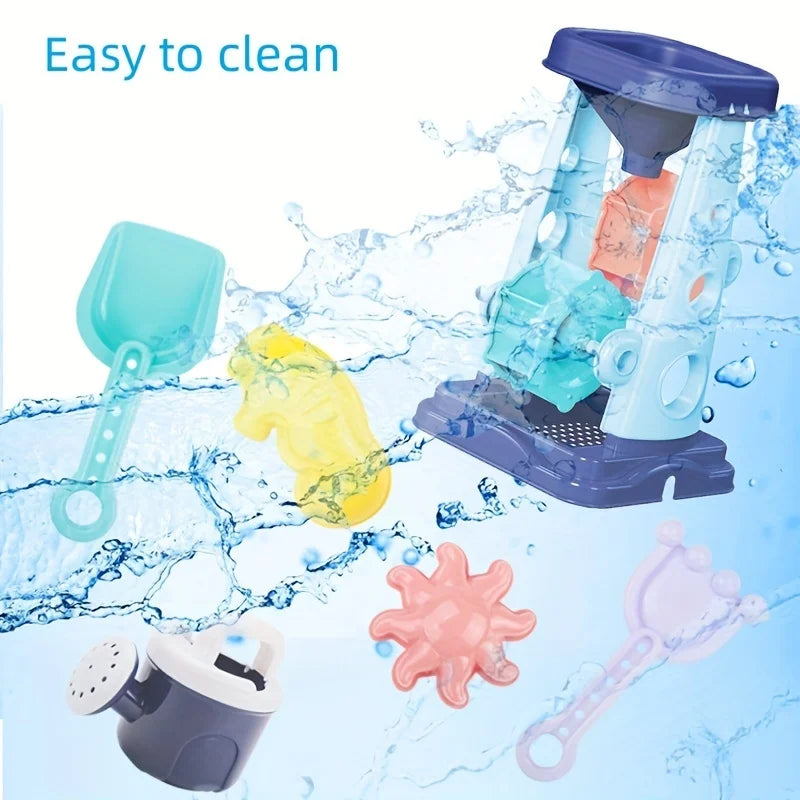 Beach Toy Set for Kids Sand Wheel Sand Bucket Scooter Shovel Rake Sailboat Hourglass Cute Molds Summer Outdoor Sandbox Sand Toys