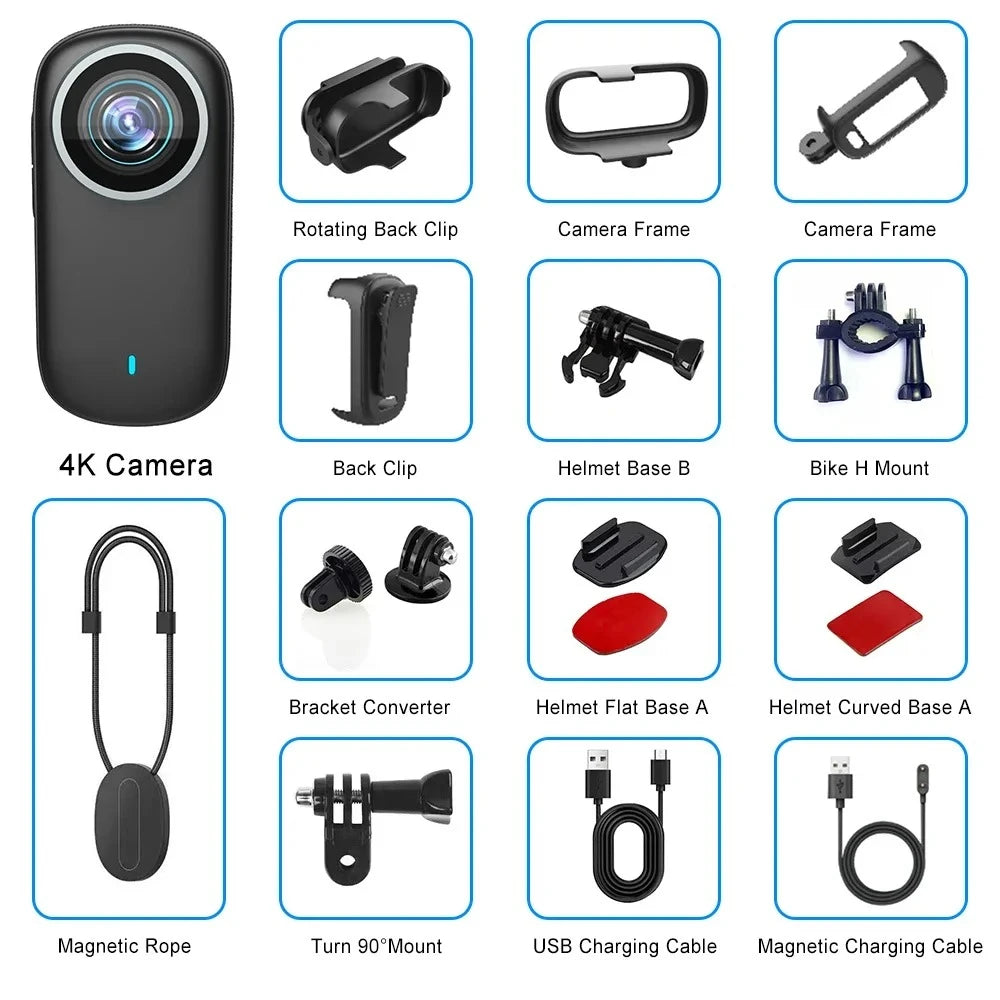 4K Action Camera IP65 Waterproof Mini Body Cam with Long Battery Life Action Cam for Motorcycle Cycling for Vlogging Travel Work