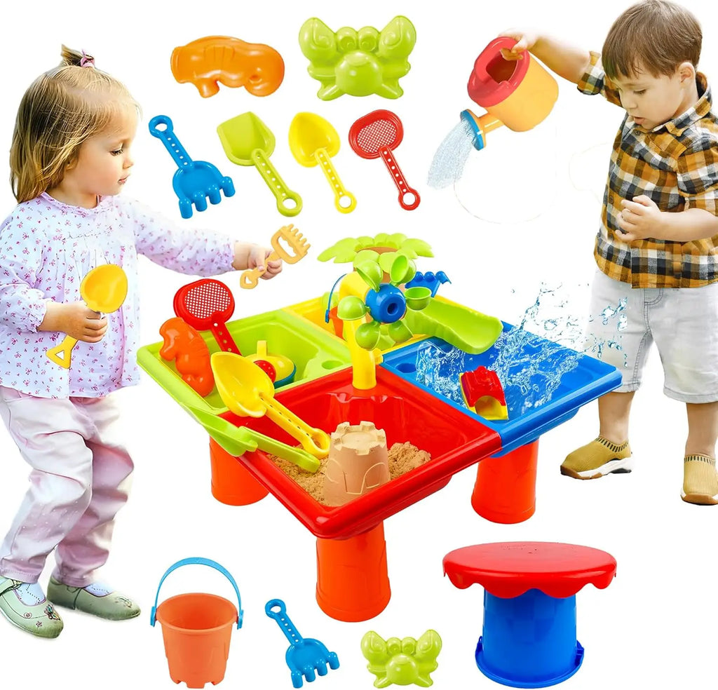 25 Pcs Summer Water Table for Toddlers 4 In 1 Kids Water and Sand Outdoor Activity Sensory Toy  Beach Pool Backyard Toy